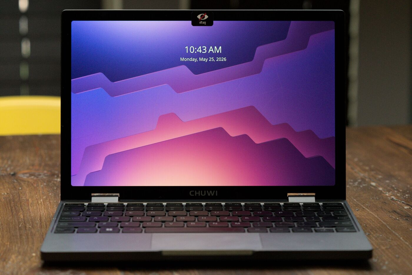 A Chuwi Minibook X, a small 10.5-inch netbook running Linux