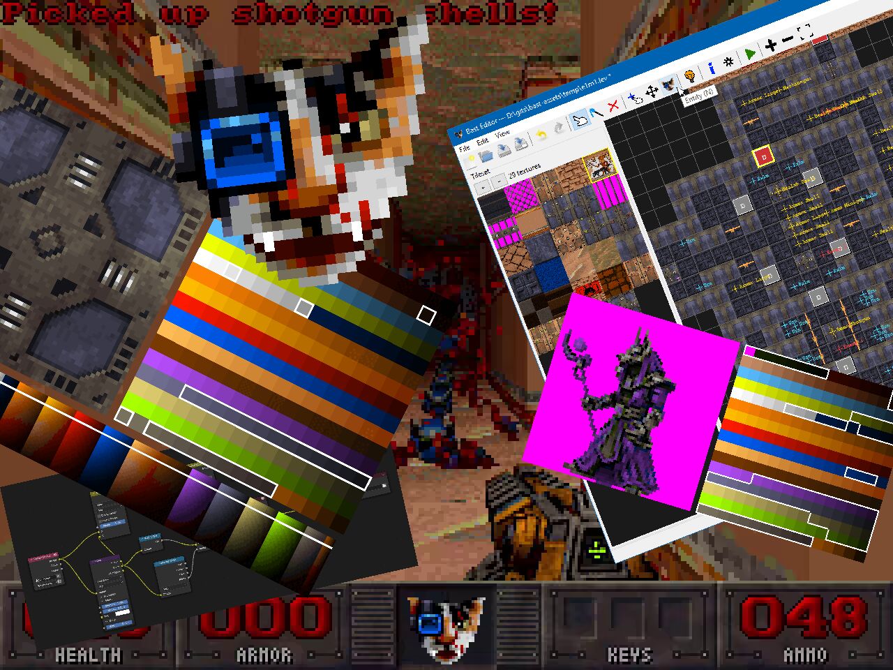 A scene from Catlantean 3D, a 320x240 256-colour first-person shooter